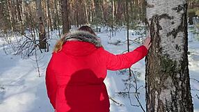 Chubby hitchhiking hottie in leather leggings sucks cock in snowy woods! What a juicy ass!