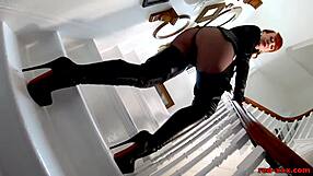 Hot milf Red XXX in leather boots, a European beauty
