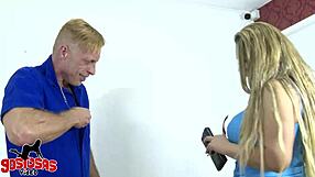 Banging sweaty builder with deepthroat moans in sexy lingerie