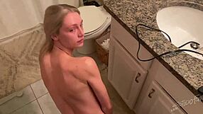 Brunchtime blow job with small boobed blonde gay guy