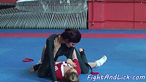 Cheerleader Licks Tight Ass of Babe in Spandex Gear