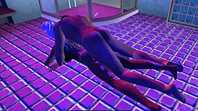 Sex in the bathroom with an animated cartoon