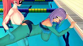 Cartoon porn with 3D animation of a girl studying swimming