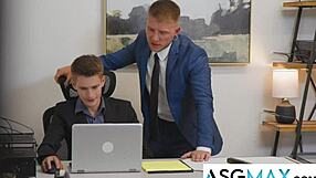 Muscular coworkers engage in steamy office affairs