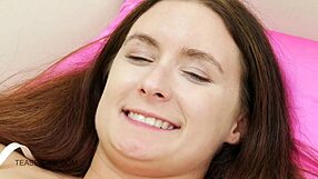A beautiful blonde teenage girl has a great orgasm