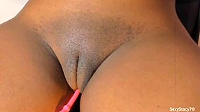 Stacy's self-pleasure experience with a big pussy lips focus