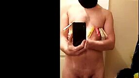 European solo jerk off with clothespin torture