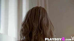 Blonde Miky Muse undresses for Playboy, showing off her assets