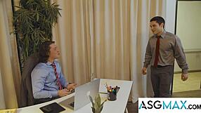 Muscular coworkers engage in steamy office affairs
