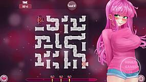 Animated porn game with a cartoon-like waifu character