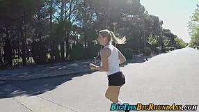 Beautiful woman with beautiful breasts bouncing up and down