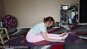 Amateur yoga instructor gives a lesson to a mature woman with a shaven ass