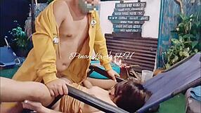 Young Asian girl has hardcore sex with her stepfather in the kitchen