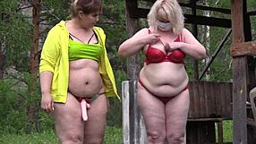 Mature MILFs in hot outdoor lesbian scene with toys