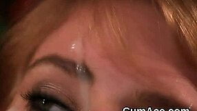 Old centerfold gets jizz load on her face eating all