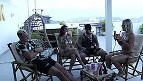 Sexy blonde in sheer lingerie, group action and more