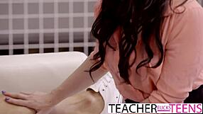 Jennifer White, the hot teacher gets it hard with her students in a DP scene
