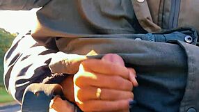 Naughty hotwife gets caught jerking off in public