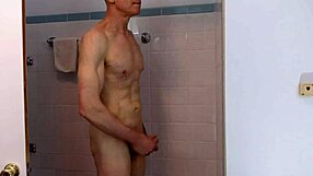 Young gay nudist gets off in the shower