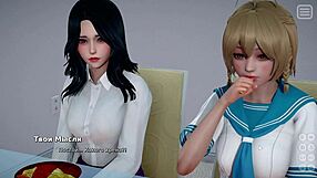 3D cartoon game with big-boobed blonde and monster cock