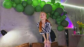 Hot redhead gets double penetration and buttplug action