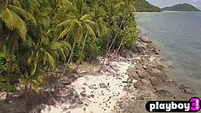 big tits asian teen kahlisa strips hot body on beach