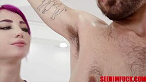 Val Steele gets her throat fucked deeply by a big cock in a hardcore scene