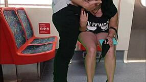 Petite brunette gets a wet and wild public train ride