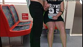 Petite brunette gets a wet and wild public train ride