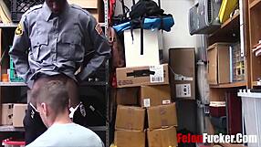 A security guard temps a gay scene with Drake, Magnum, and Jackson at work