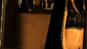 Naked dancing beauty in exotic anime babe costume
