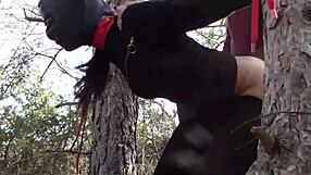Petite teen tied up for a rough outdoor BDSM session