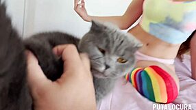 Beautiful brunette gets pounced on for wild sex session