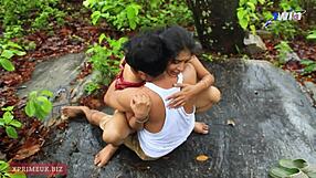 Beautiful Indian girlfriend enjoys outdoor sex in the rain