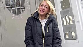 Public casting for hot tattooed German teen Sandy