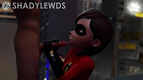 Helen Parr Gives Intense Rooftop Handjob in 3D Cartoon Scene