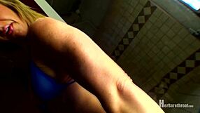 Muscle worship with a female bodybuilder in a string bikini
