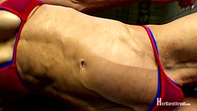 Muscle worship with a female bodybuilder in a string bikini