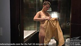 Teen skinny blond Ella’s hidden camera action in apartment
