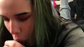 Alternative teen gives sloppy blowjob and footjob