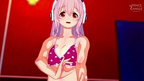 Super Sonico gets horny while modeling for you
