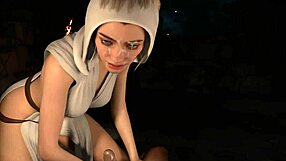 3D animated Princess Leia Organa enjoys a handjob and prepares for a creampie
