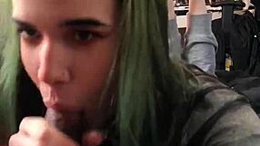 Alternative teen gives sloppy blowjob and footjob