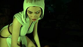 3D animated Princess Leia Organa enjoys a handjob and prepares for a creampie