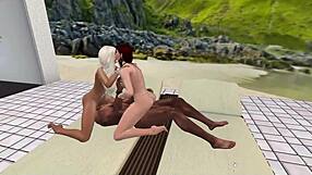 Three woman having sex with one man in Second Life