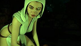 3D animated Princess Leia Organa enjoys a handjob and prepares for a creampie