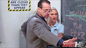 Two beautiful blondes, Emma Hix and Audrey Royal, have a hot experience with their teacher