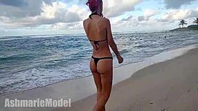 Public hairy micro bikini try-on and fetish display