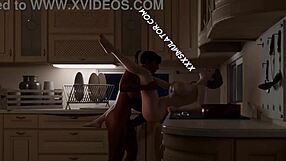 Beautiful 3D animated futanari in hot kitchen scene in ultra-high definition