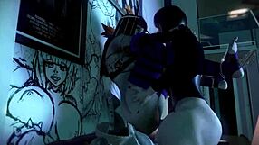 Beautiful 3D animated goth futanari couple enjoys hot sex